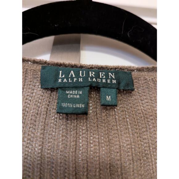Lauren Ralph Lauren 100% Linen Open Knit Drape Cardigan- Size M- Olive Green - Picture 4 of 6